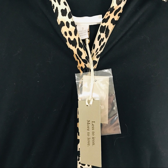 NWT Chico’s No-Iron Leopard Trim Naya Pin-Up Style Effortless Blouse - Picture 2 of 6
